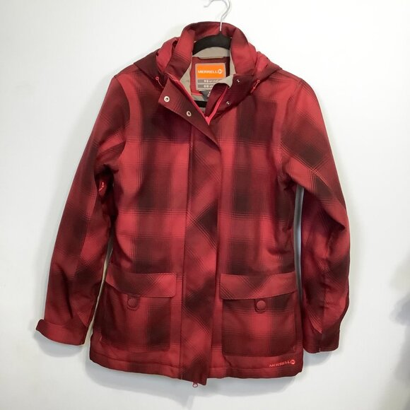 Merrell Women’s Medium Opti-Shell Opti-Warm Red & Black Hooded Coat EUC - Picture 1 of 14